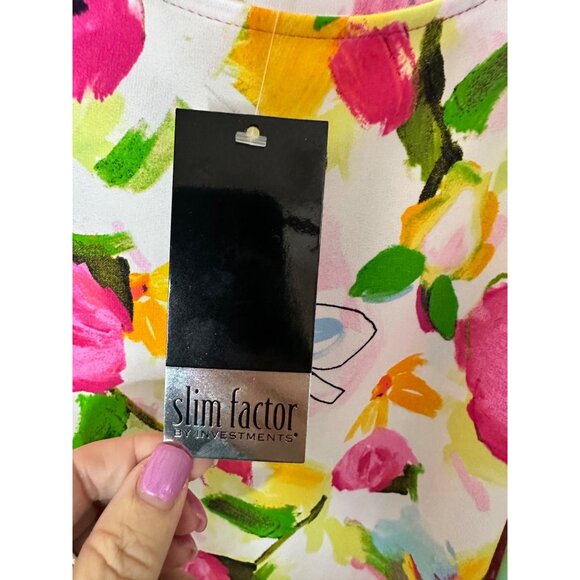 Slim Factor Blouse Investments Floral Womens Tunic Top Large 3/4 Ruffle Sleeve - Picture 2 of 10